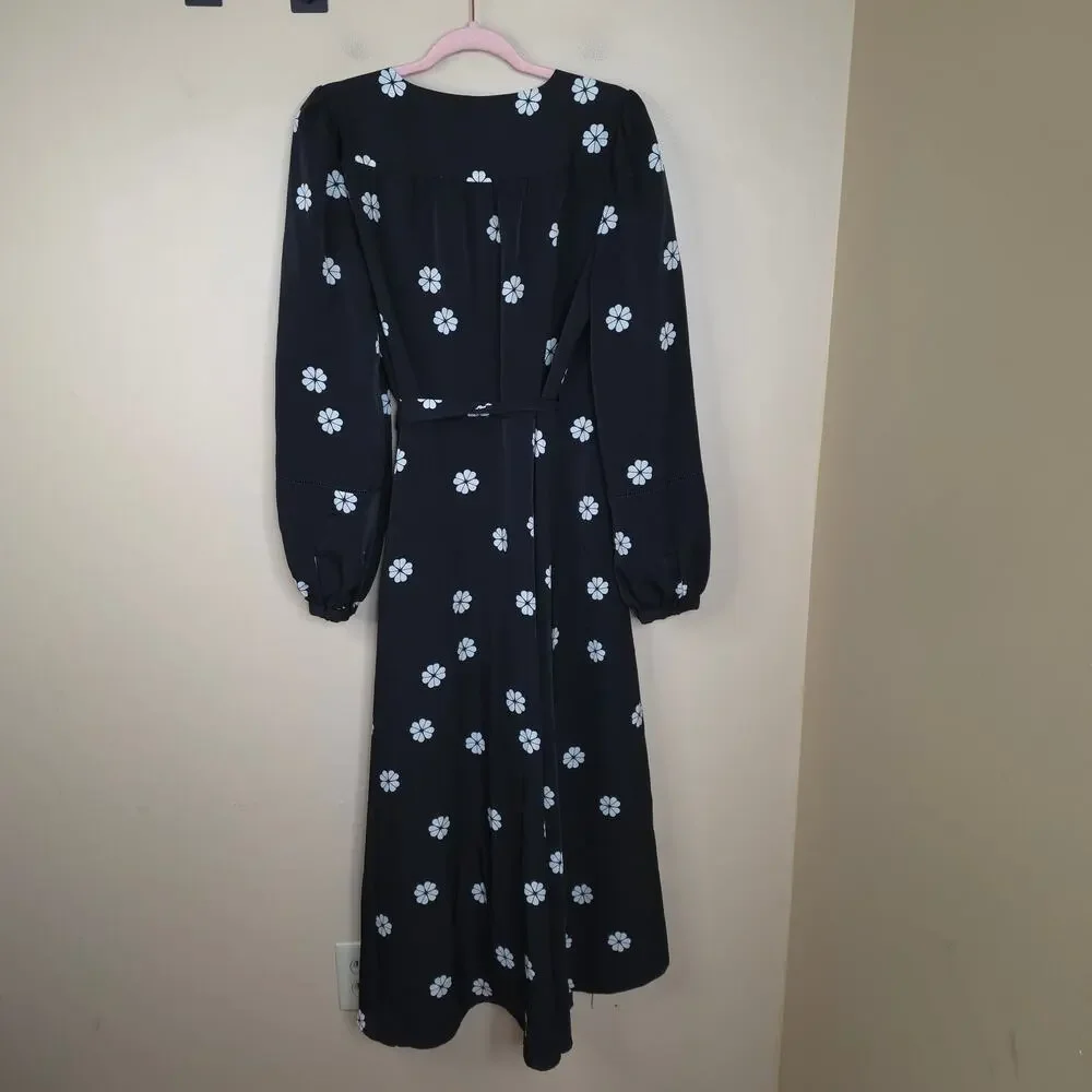 Kate Spade Long Sleeve Spade Clover Wrap Dress in Black Size 12